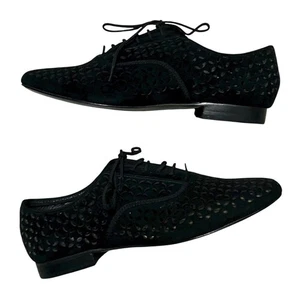 Pour La Victoire schwarze Leder-Schnürschuhe Laserschnitt 6,5 neu mit Etikett - Bild 1 von 14