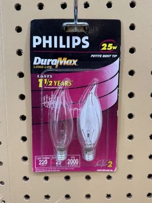 Philips Candelabra Chandelier 25 Watt Light Bulbs Bent Tip 25w Duramax E12 CA - Image 1 of 2