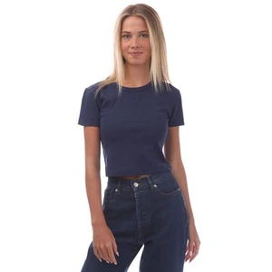 Camiseta para mujer Hugo Boss Delanor con logotipo apilado en azul - Imagen 1 de 3