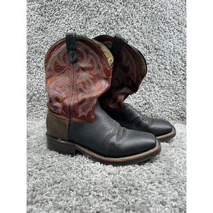 Men's Double H Brown Western Cowboy Boots Paisley Round Toe Side Zip Size 10 - Picture 1 of 11