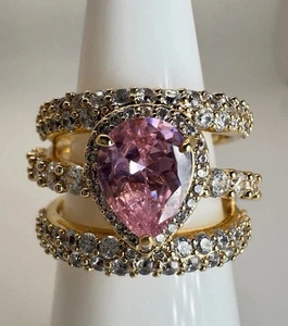 Size 8 Bomb Party Ring - RG89010 With Pure Confidence - Rose Quartz On Gold Plat - Picture 1 of 5