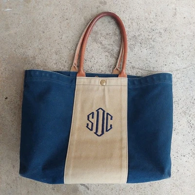 Vintage 70s LL Bean Boat & Tote Bag Leather Handles Two Tone Indigo Rare - Image 1 of 4