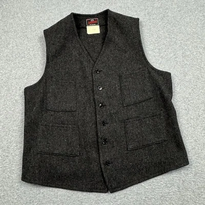 VTG Johnson Woolen Mills Herringbone Tweed Button Vest Medium 70s Gray USA Made - Image 1 of 4