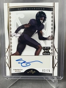 2022 Leaf Trinity - SAUCE GARDNER GOLD RC SP AUTO /75 CINCINNATI NEW YORK JETS! - Foto 1 di 3