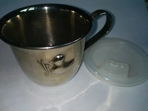 Vintage Christening Baby's Child's Beaker Duck Design Small Cup Mug Silver Tone - Picture 1 of 5
