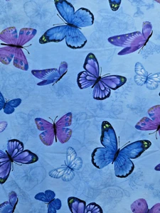 Timeless Treasures Fabric Chong A Hwang Pansy Paradise Blue Butterflies 26 x 42 - Picture 1 of 3
