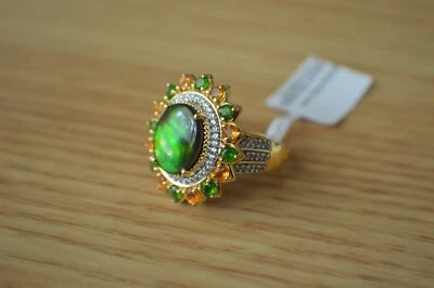 Anillo de cóctel de ammolita canadiense/multi gema de 5,25 quilates 14 k años sobre plata fina talla 6 Foto 1 de 4