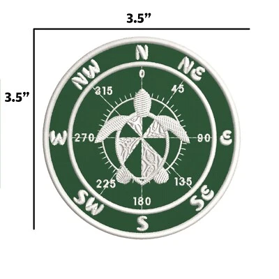 Sea Turtle Patch Embroidered Iron-on Applique Nautical Compass Ocean Wave Nature - Image 1 of 4