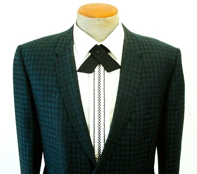 1960s Satin Continental Tie Mid Century Men's Vintage Black Crossover Bow Tie - Image 1 of 4