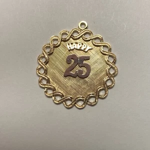 Happy 25 Pendant, Charm, 14K Yellow Gold, Anniversary, Birthday 4.5 Grams, 1.25" - Picture 1 of 7