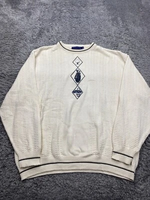 Pinnacle Sweater Men XL Ivory Cable Knit Argyle Golf Grandpa Fisherman Vtg USA - Image 1 of 4