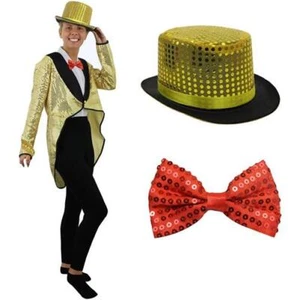 GOLD PAILLETTEN HECKCOAT TOP MÜTZE & ROTE FLIEGE HORROR FANCY KLEID KOSTÜM MUSICAL - Bild 1 von 6