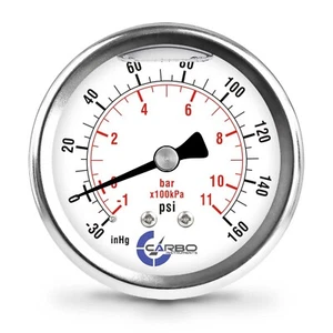 2.5" LIQUID FILLED COMPOUND VACUUM GAUGE +30 Hg/+160 PSI STAINLESS CASE BACK MNT - Picture 1 of 6
