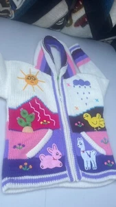 Kids Ethic Alpaca Cotton Knit Handmade In Ecuador Zip Hood Sweater Jacket Size 6 - Picture 1 of 5