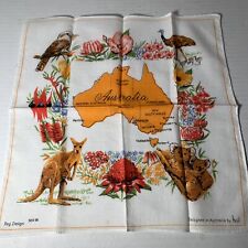 Vintage HEIL AUSTRALIA LINEN/COTTON NAPKIN KOALA KANGAROO FLOWERS 11” X 11”