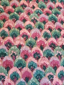 Vintage Sewing Fabric Scallop Print Pink Green & Lavender 2ydsX45" Cotton Blend - Picture 1 of 6