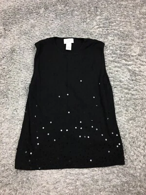 Top sin mangas Ann Taylor para mujer talla pequeña negro rayón nailon lentejuelas Foto 1 de 4