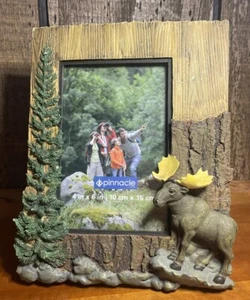 Moose 3D Photo Frame Resin Rustic Lodge Cabin Tree Bark Free Standing 4 x 6in - Picture 1 of 2
