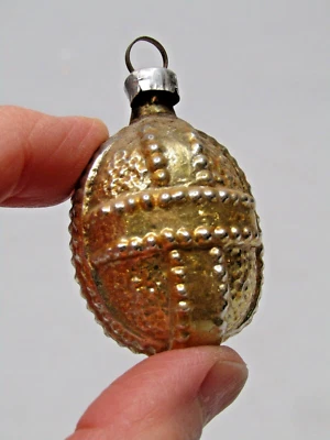 Antique VTG Blown Glass Bumpy CROSS Embossed EGG Oval Christmas Ornament Germany - Image 1 of 4