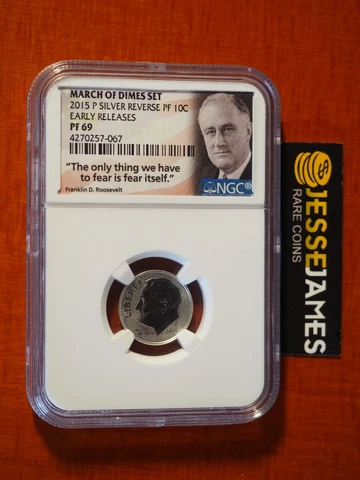2015 P 10C REVERSE PROOF SILVER ROOSEVELT DIME NGC PF69 FROM MARCH OF DIMES SET Cover
