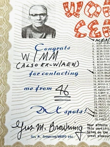 QSL Karte - Gus M. Browning "Worked Gus" Zertifikat - SEHR SELTEN GESEHEN - Timbuktu! - Bild 1 von 6