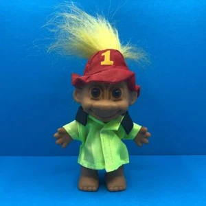 Vintage RUSS Troll Firefighter Fireman Yellow Lucky Doll Mascot Toy Figure 1990s - Picture 1 of 4