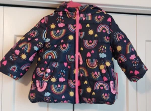 Wippette Girl's Hooded Lined Puffer Jacket w Pockets Rainbow Sun Heart 18M NWT - Picture 1 of 6