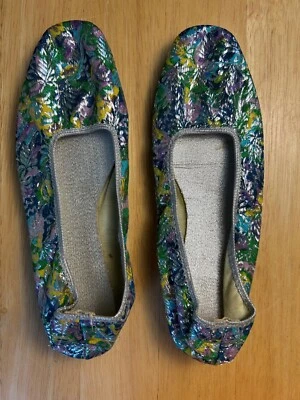 Vintage Bertlyn New York Pisos Metálicos Floral Brocado 6 - 6 1/2 EE. UU. Dinero Antiguo Foto 1 de 4