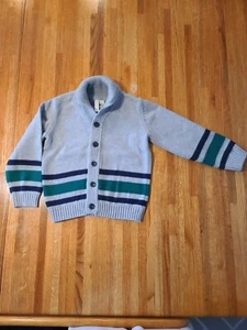 Janie & Jack Boys Shawl Collar Cardigan Sweater Gray w/Buttons Stripes NWOT Sz 4 - Picture 1 of 4
