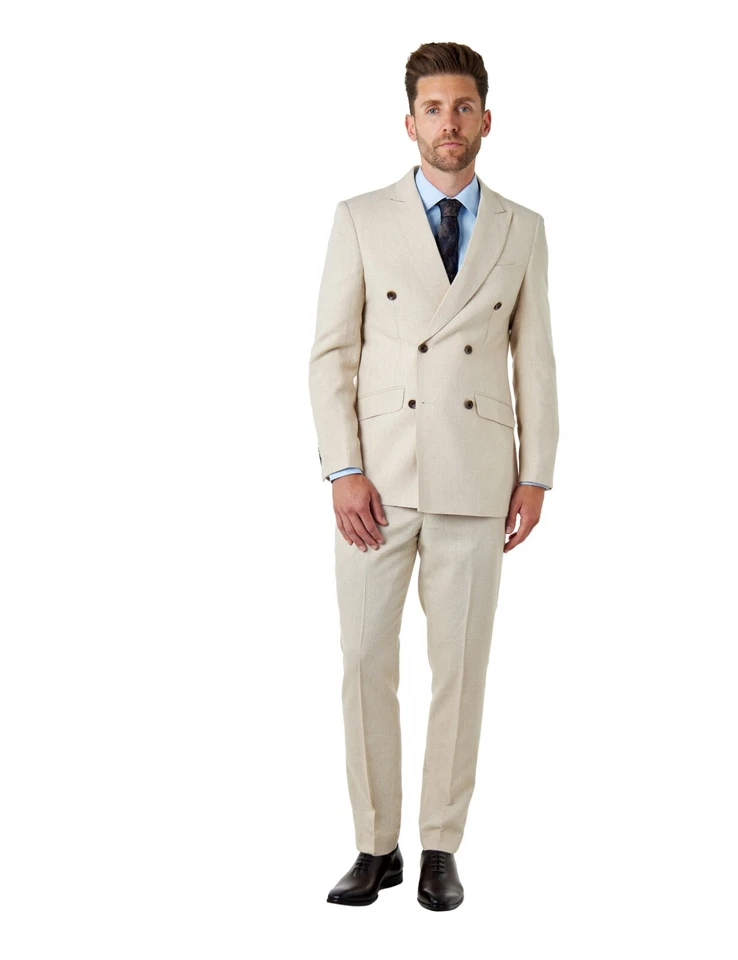 Hommes Classique Double Boutonnage Costume Laine Mix Tweed Chevron Rétro Ajusté - Photo 1/1