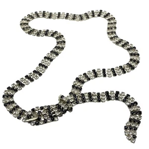 Vintage Strass Kette schwarz & klar Gürtel silberfarbene Schnalle 40" lang - Bild 1 von 12