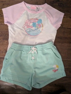 女孩 Roxy 短裤 12 码大号芭比 T 恤 Forever 21 — 第 1/4 张图片