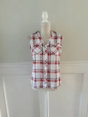 Top de mezclilla Soho sin mangas a cuadros con cuello abotonado talla S Foto 1 de 4