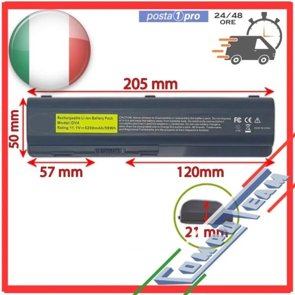 Batteria EV06 per HP Pavilion DV4 DV5 DV6 CQ60 11.1V 5200mAh HSTNN-Q34C - Immagine 1 di 1