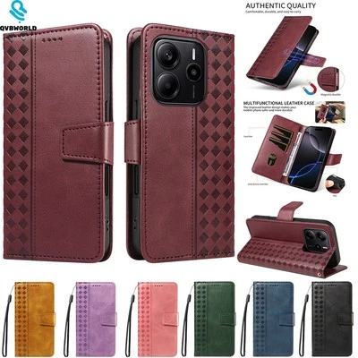 For Redmi A3 A5 K80 Note 14 13 Checkered Embossed Wallet Case Phone Case Cover - Image 1 of 4