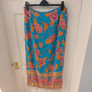 EAST Silk wrap Maxi Skirt uk 16 blue pink Floral Boho Summer ibiza - Picture 1 of 6