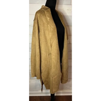 Abrigo envolvente Tahari claro camel imitación cuero borde crudo 1X nuevo con etiquetas  Foto 1 de 4