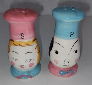 Vintage Ceramic Chef and Lady Kitch Salt and Pepper Shaker Used - Picture 1 of 4