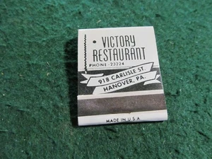 VINTAGE/ADVERTISING VICTORY RESTAURANT 918 CARLISLE ST HANOVER YORK PA Matchbook - Picture 1 of 4