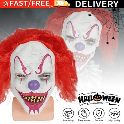 Scary Horror Clown Maske Rotes Haar für Halloween Kostüm Fasching Karneval Party - Bild 1 von 4