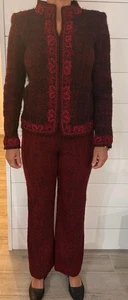 Oscar de la Renta Wool Vintage Burgundy Embroidered Jacket Pantsuit Size 4 GVC - Bild 1 von 11