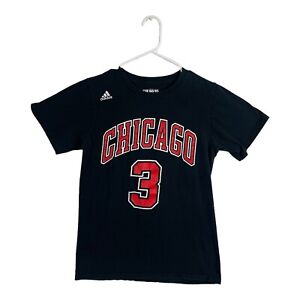 Chicago Bulls T-Shirt Mens Small S Black Red Adidas Dwayne Wade Jersey Adult Tee