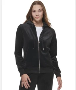 Calvin Klein Velvet Hoodie Jacke MEDIUM Schwarz Strass Logo Damen Neu mit Etikett - Bild 1 von 7
