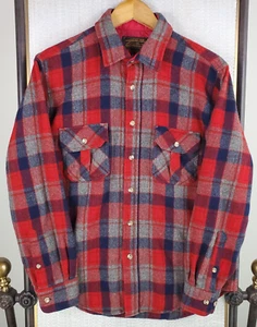 VTG EDDIE BAUER Mens Size Large 100% Wool Plaid Button Front Sport Shirt Plaid - Picture 1 of 15