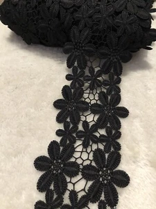 10.5cm Black Flower Embroidered Venise Lace Trim Craft Sewing Dress Per Meter - Picture 1 of 4