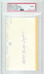 MICKEY HAEFNER, 1943-50 SENATORS,WHITE SOX,BRAVES, INDEX CARD ,PSA/DNA MINT 9 - Picture 1 of 1