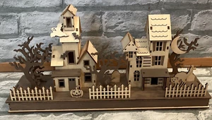 Halloween LED Light Up Haunted Graveyard Village Die cut Wood works - Picture 1 of 9