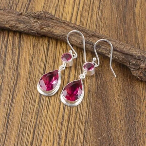 Wedding Gift For Her 925 Silver Natural Pink Tourmaline Gemstone Earrings - Picture 1 of 6