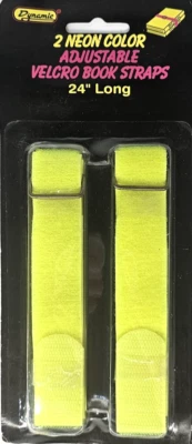 NEW! Sealed Set of 2 NEON YELLOW Adjustable Hook and Loop Book Straps 24" Long - Image 1 of 4