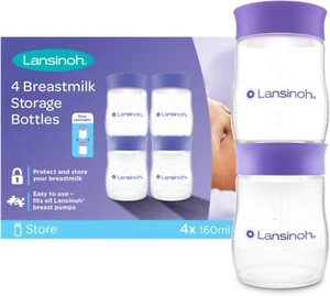 Lansinoh Breastmilk Storage Bottles - 4 x 160 ml - Stackable BPA-Free Leak-Proof - Picture 1 of 3